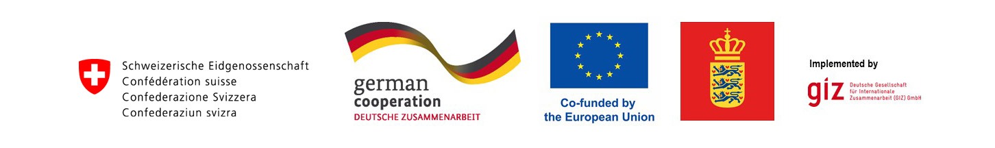 Donor logos: Switzerland, European Union, Germany, Denmark